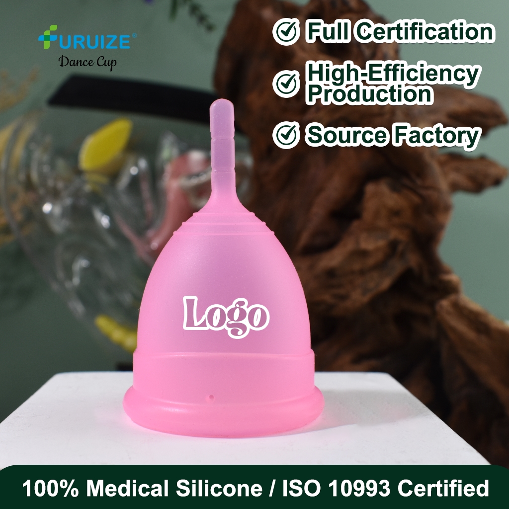 Close-up of logo and color printing techniques on custom menstrual cups and discs
