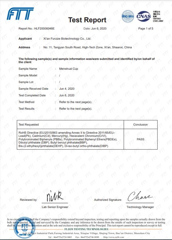 SGS third-party testing partnership for medical silicone menstrual cup quality verification